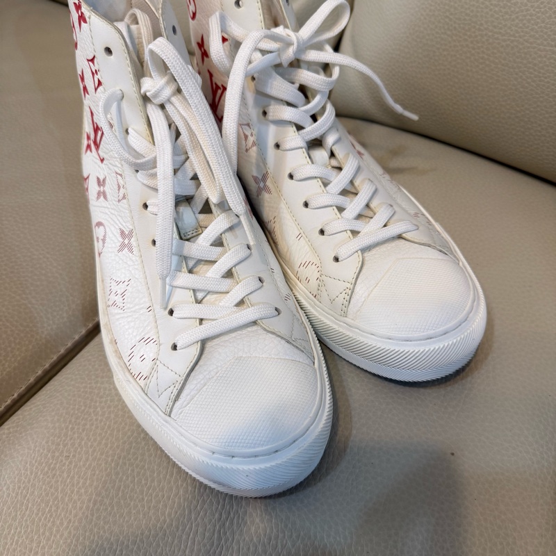 Louis Vuitton LV路易威登 Tattoo 白紅 logo 滿印 老花 高幫休閒板鞋 25cm 40號-4