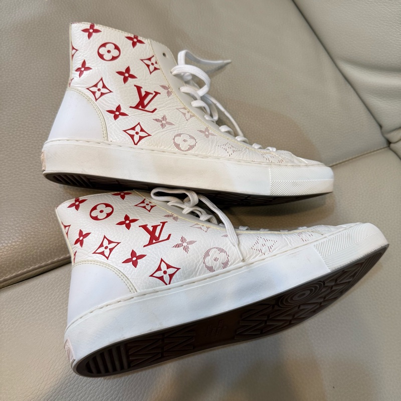 Louis Vuitton LV路易威登 Tattoo 白紅 logo 滿印 老花 高幫休閒板鞋 25cm 40號-5