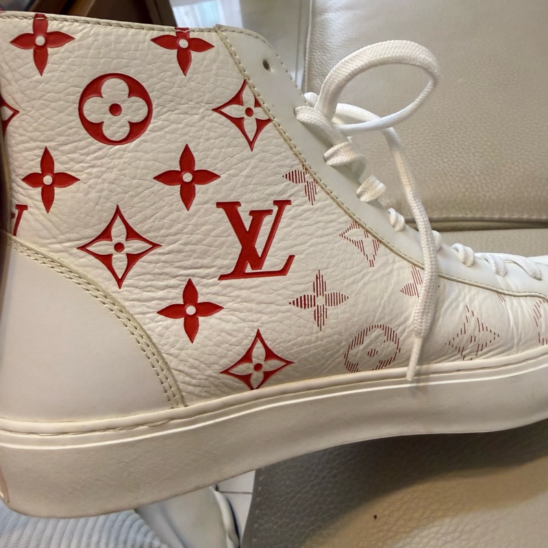 Louis Vuitton LV路易威登 Tattoo 白紅 logo 滿印 老花 高幫休閒板鞋 25cm 40號-21
