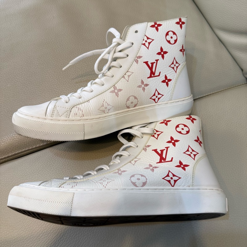 Louis Vuitton LV路易威登 Tattoo 白紅 logo 滿印 老花 高幫休閒板鞋 25cm 40號-33