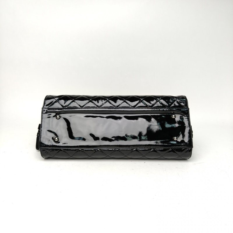 CHANEL 黑色漆皮19開銀扣香奈兒鏈條單肩包36肩背包-4