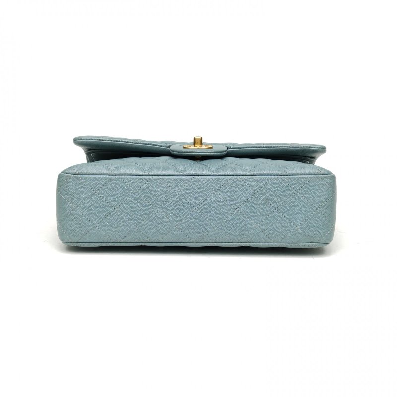 CHANEL CF口蓋包中號藍色荔枝牛皮25開金扣菱格紋肩背包-4