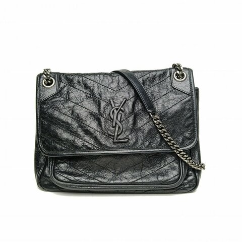 SAINT LAURENT Niki中號28黑色牛皮銀扣肩背包