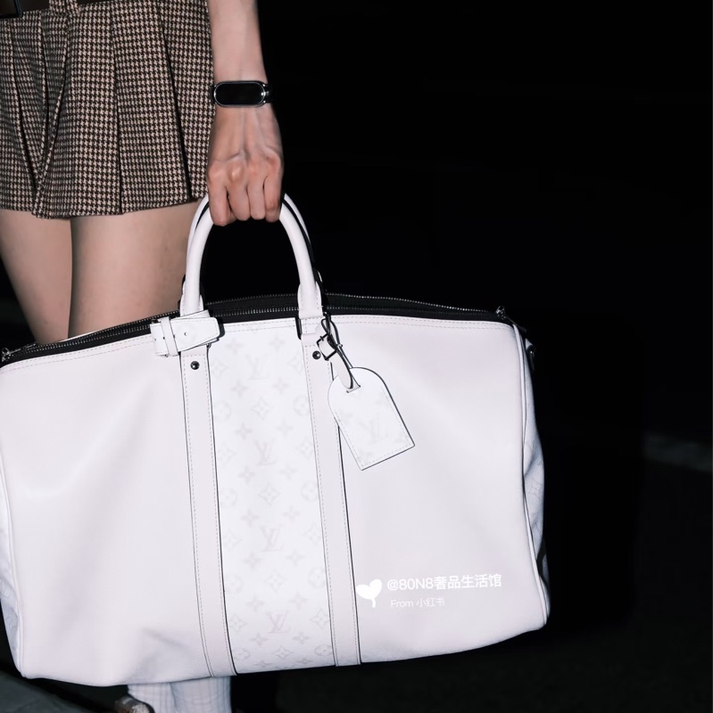 Louis Vuitton • Keepall 50 白色全皮拼老花 芯片款✨-1