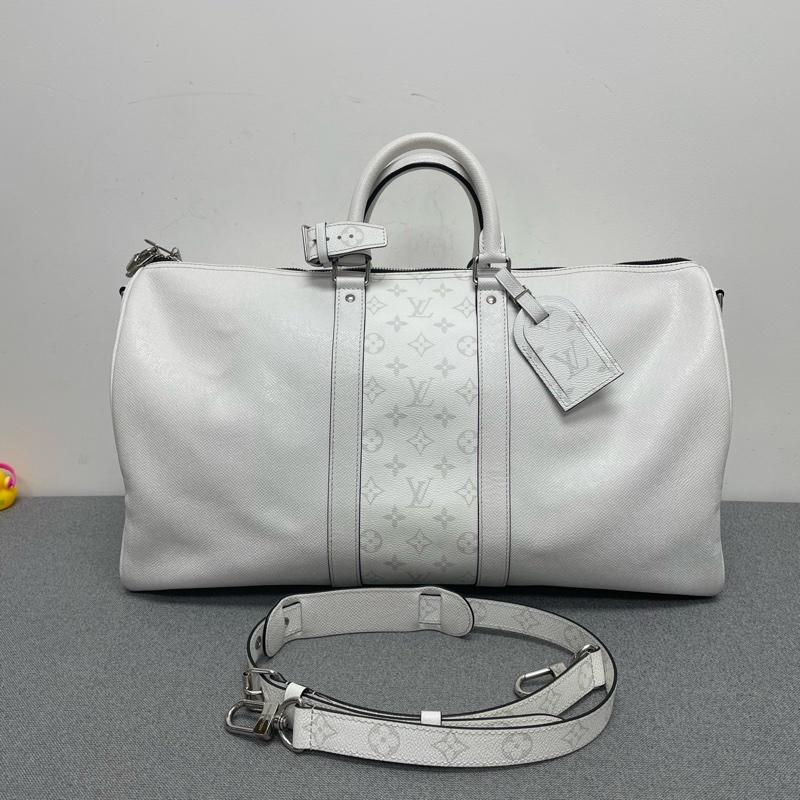 Louis Vuitton • Keepall 50 白色全皮拼老花 芯片款✨-5