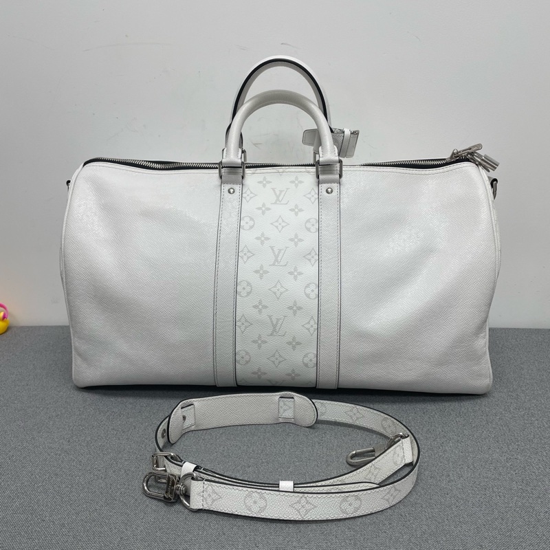 Louis Vuitton • Keepall 50 白色全皮拼老花 芯片款✨-6