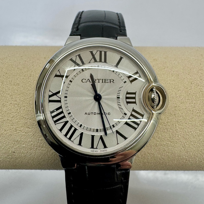 CARTIER 藍氣球系列 自動上鍊機械腕錶（精鋼錶殼／鱷魚皮錶帶）W69017Z4-0