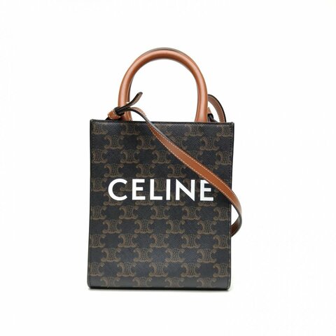 CELINE Cabas豎款手袋Mini凱旋門印花褐色人造革肩背包