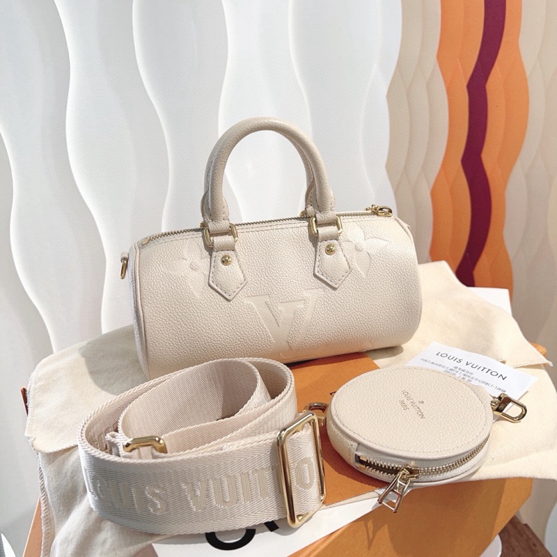 Louis Vuitton • Papillon 經典全皮壓紋老花 奶昔白巴比龍 有購證✔️-0