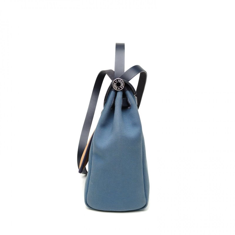 HERMES Herbag31芝麻色拼風暴藍拼印度藍帆布/牛皮B刻肩背包-3