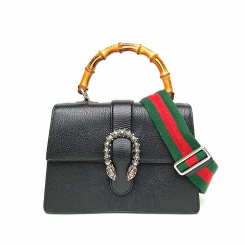 GUCCI Dionysus酒神竹節手柄中號27黑色牛皮鑽扣肩背包