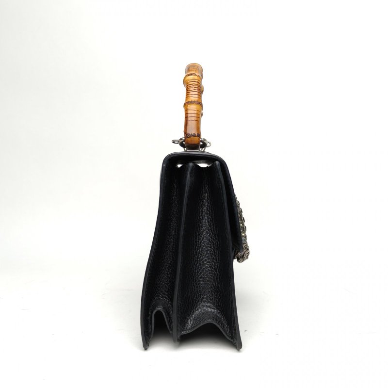 GUCCI Dionysus酒神竹節手柄中號27黑色牛皮鑽扣肩背包-3