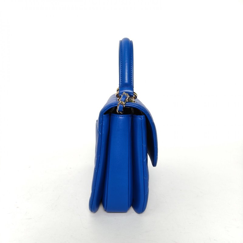 CHANEL TrendyCC手提風琴包小號25藍色羊皮31開淺金扣肩背包-1