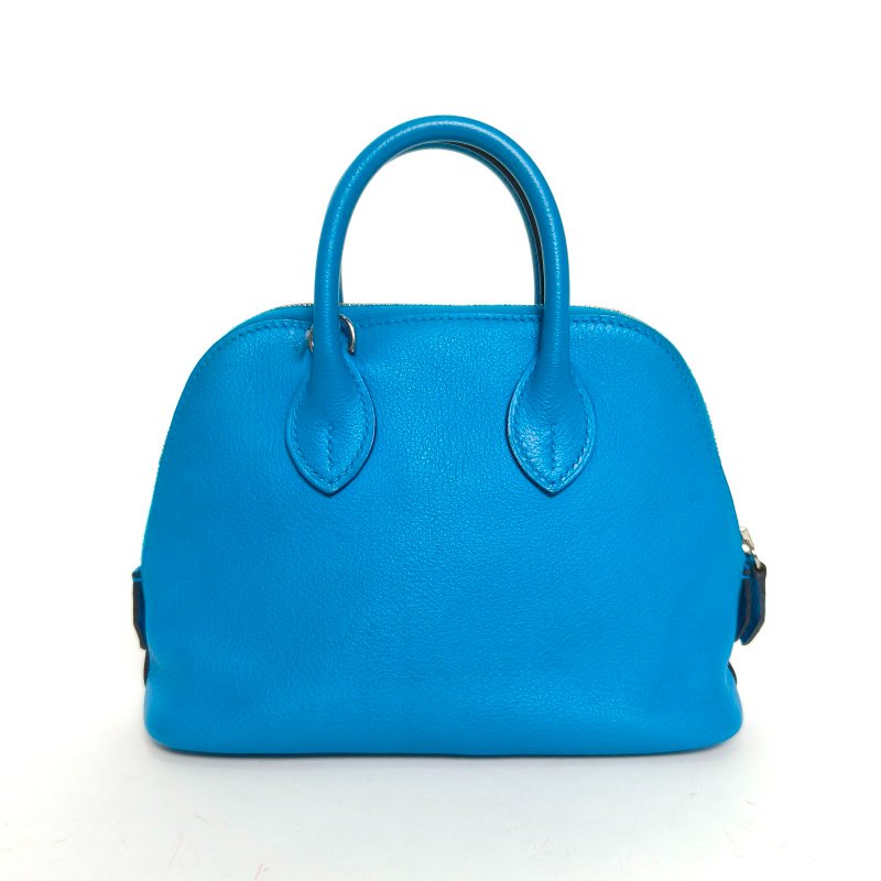 HERMES Bolide保齡球Mini19弗羅裏達藍拼墨西哥玫瑰粉EC皮Y刻肩背包-2