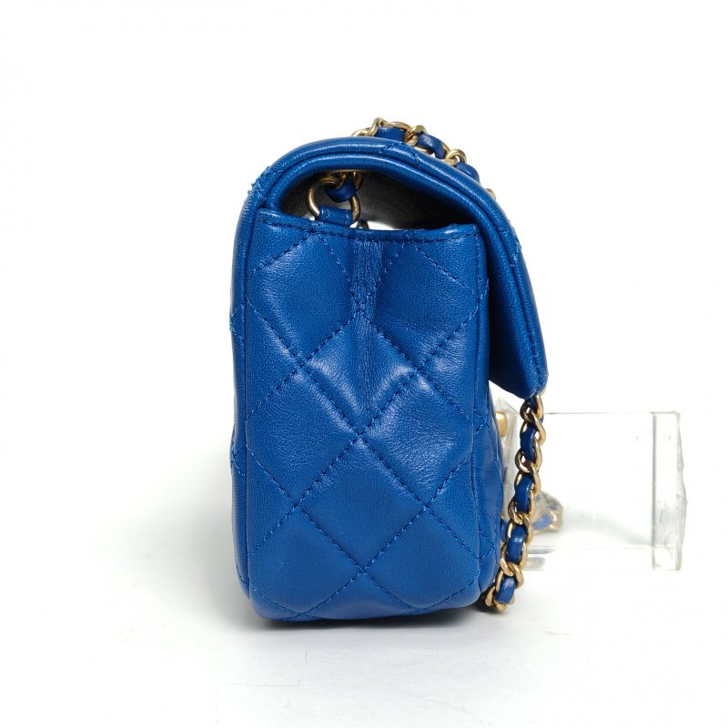 CHANEL CF口蓋包大Mini藍色羊皮30開金扣金球調節扣肩帶肩背包-1