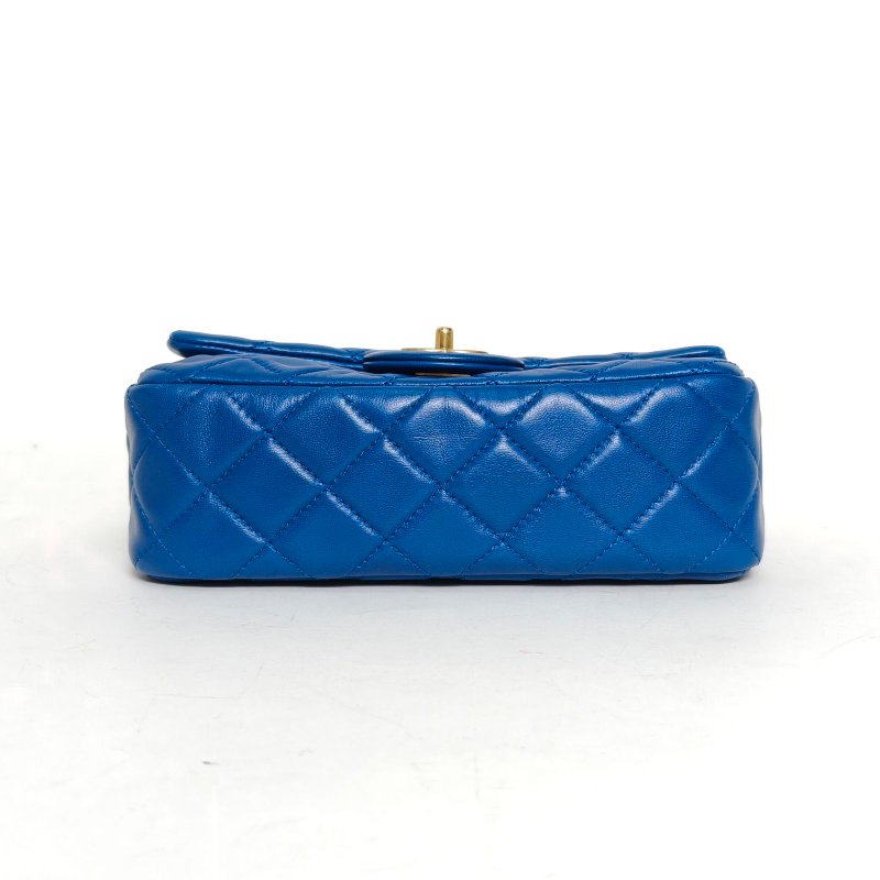 CHANEL CF口蓋包大Mini藍色羊皮30開金扣金球調節扣肩帶肩背包-4