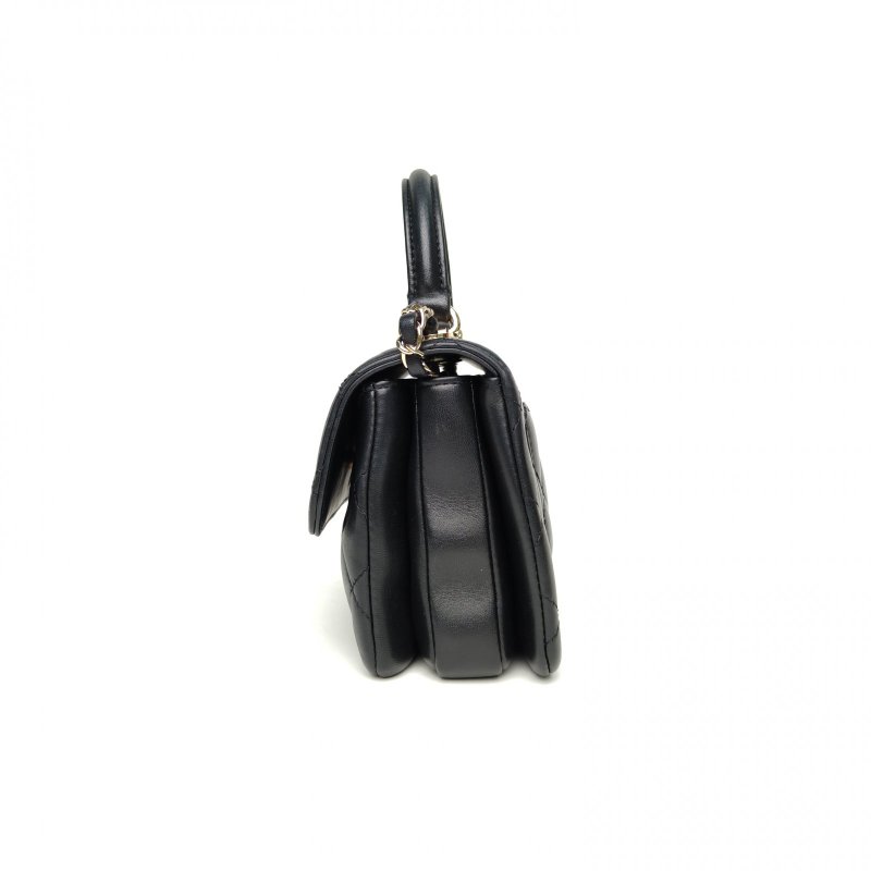 CHANEL 黑色羊皮晶片開鑽扣TrendyCC手提風琴包肩背包-1