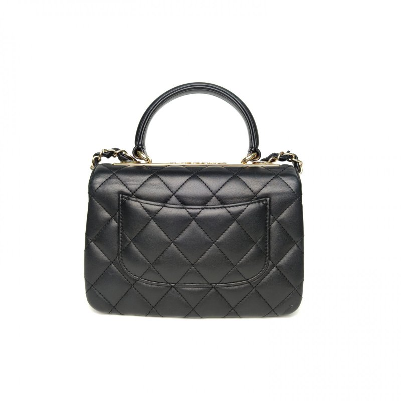 CHANEL 黑色羊皮晶片開鑽扣TrendyCC手提風琴包肩背包-2