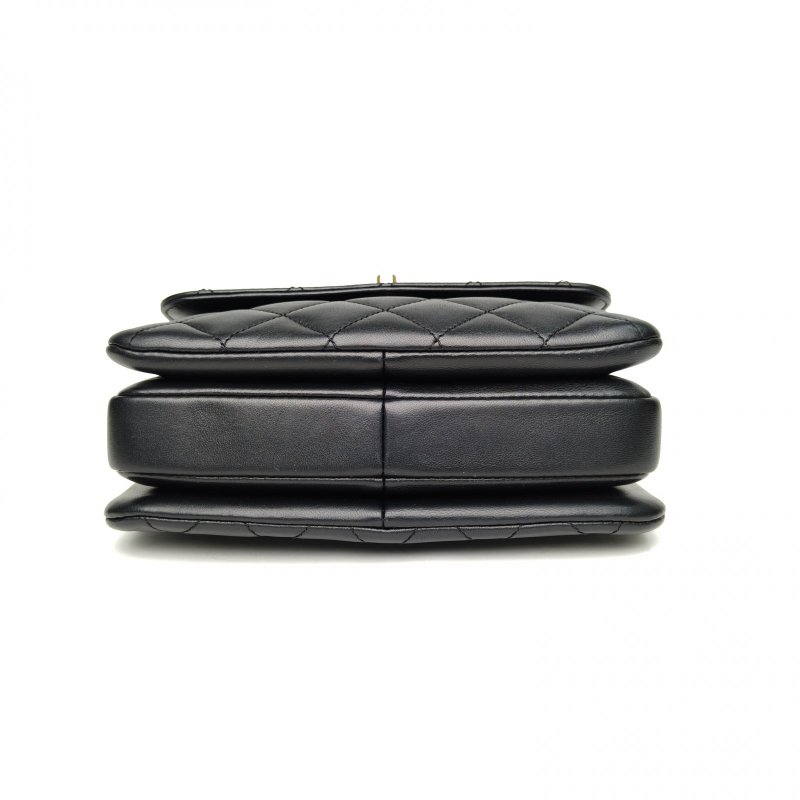 CHANEL 黑色羊皮晶片開鑽扣TrendyCC手提風琴包肩背包-4