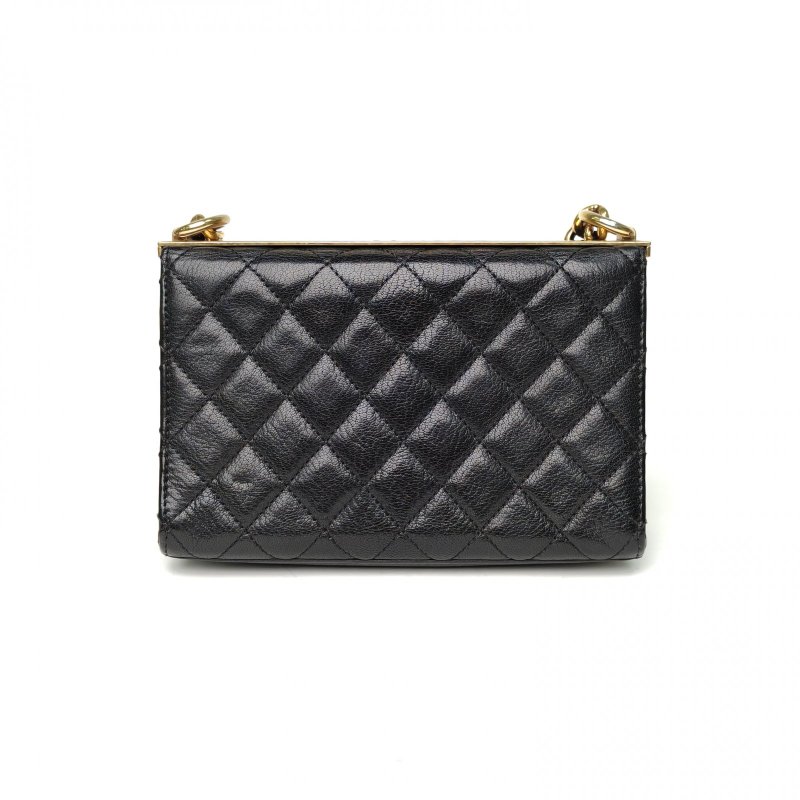 CHANEL 黑色牛皮17開金扣trendy2.55口蓋包肩背包-2