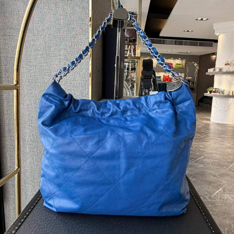 CHANEL 小牛皮 22包 中款 藍色 晶片款-1