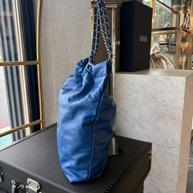 CHANEL 小牛皮 22包 中款 藍色 晶片款-2