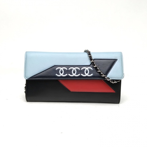 CHANEL 拼色羊皮22開銀扣機場系列三合一woc鏈條包