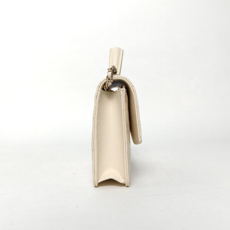 CHANEL 25C風琴包米白色荔枝牛皮鐳射標淺金扣菱格紋肩背包-3