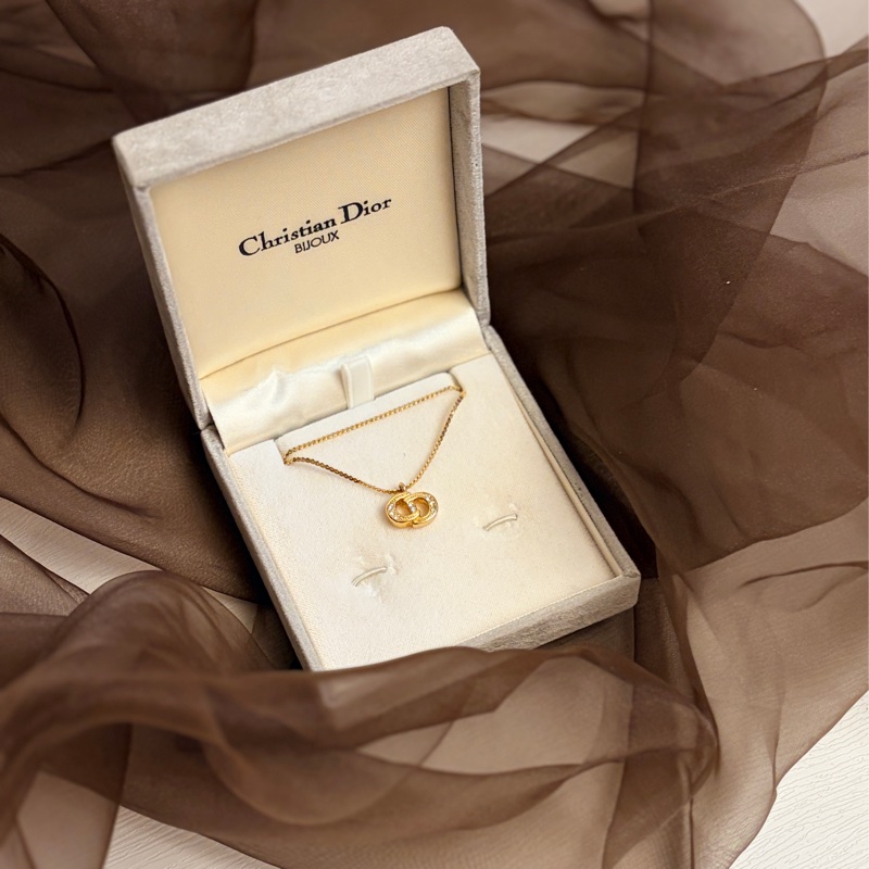 Christian Dior 迪奧CD logo 水鑽鍍金項鏈 頸鏈 禮物-0