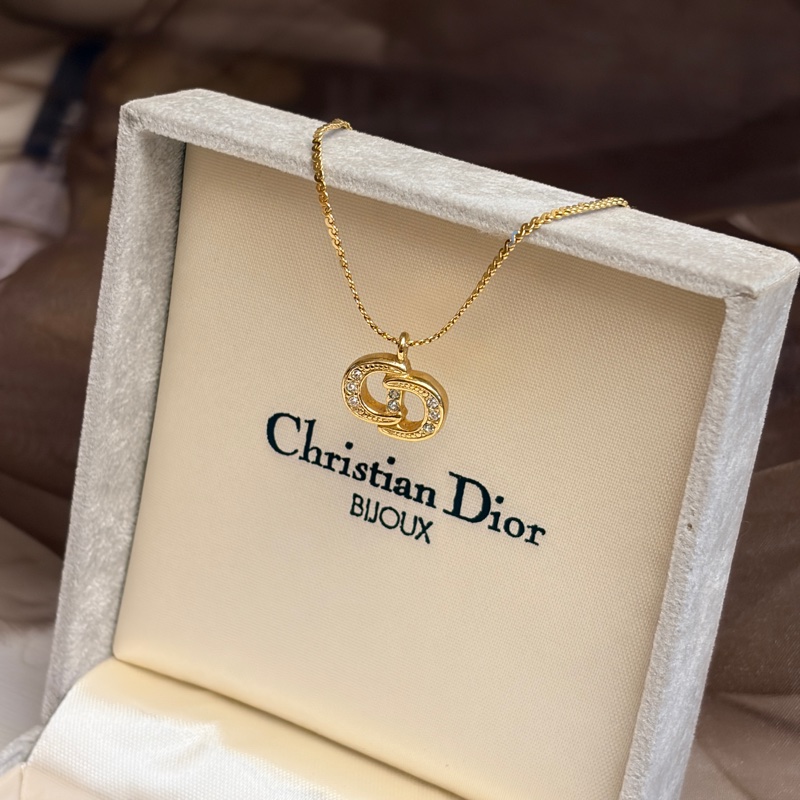 Christian Dior 迪奧CD logo 水鑽鍍金項鏈 頸鏈 禮物-1