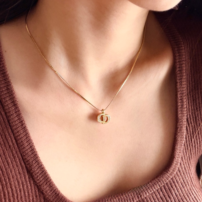 Christian Dior 迪奧CD logo 水鑽鍍金項鏈 頸鏈 禮物-2