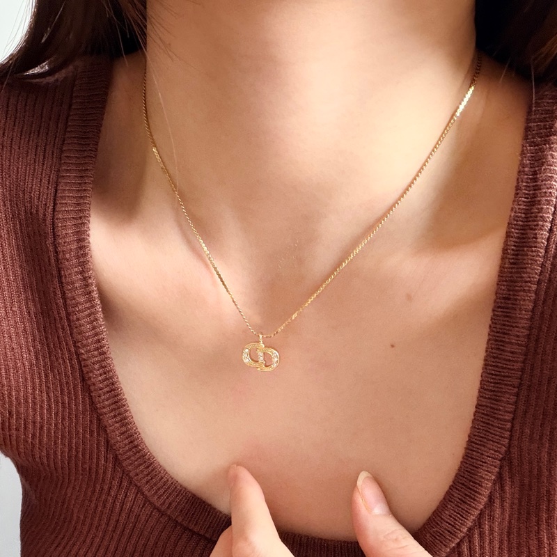Christian Dior 迪奧CD logo 水鑽鍍金項鏈 頸鏈 禮物-3