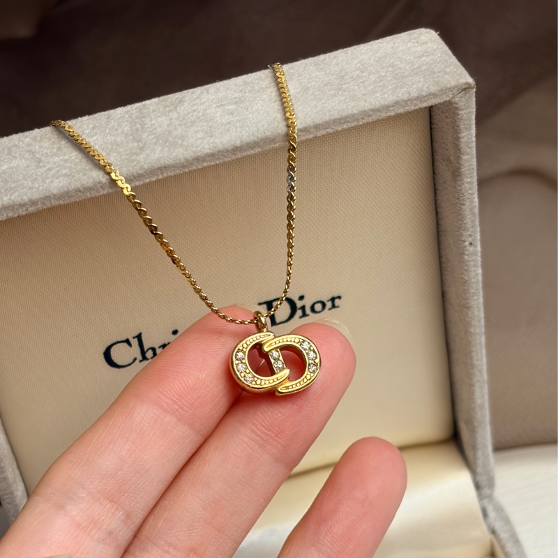 Christian Dior 迪奧CD logo 水鑽鍍金項鏈 頸鏈 禮物-4