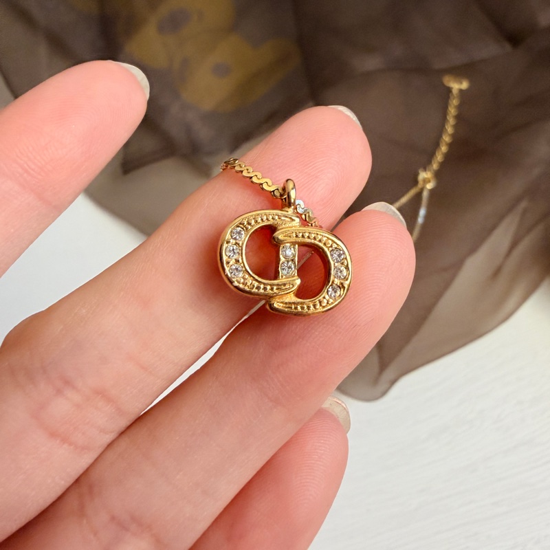 Christian Dior 迪奧CD logo 水鑽鍍金項鏈 頸鏈 禮物-7