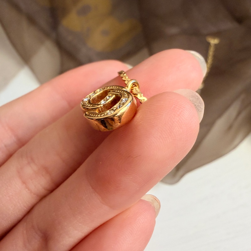 Christian Dior 迪奧CD logo 水鑽鍍金項鏈 頸鏈 禮物-8