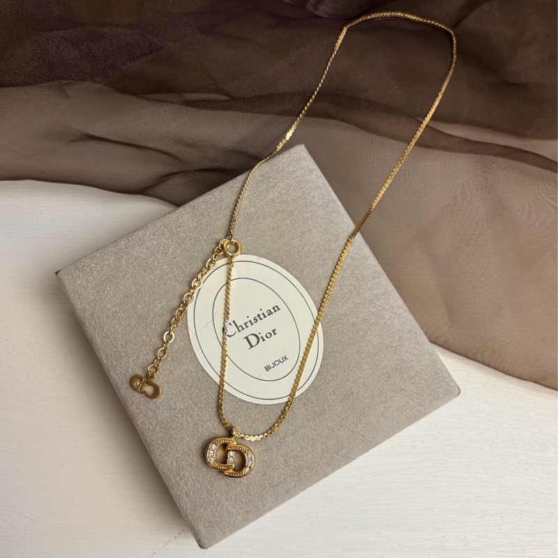 Christian Dior 迪奧CD logo 水鑽鍍金項鏈 頸鏈 禮物-9