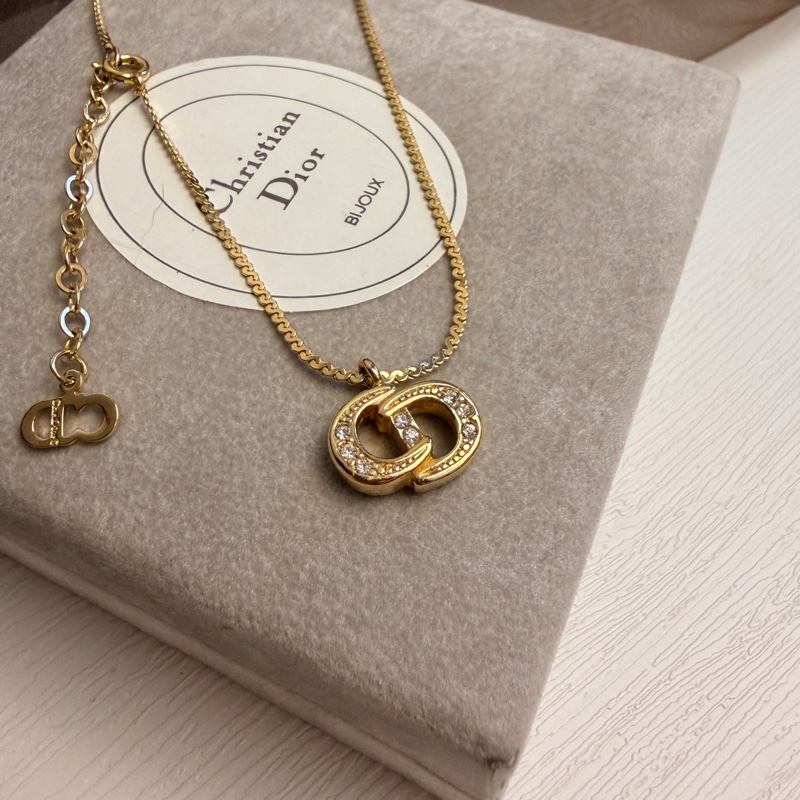 Christian Dior 迪奧CD logo 水鑽鍍金項鏈 頸鏈 禮物-10