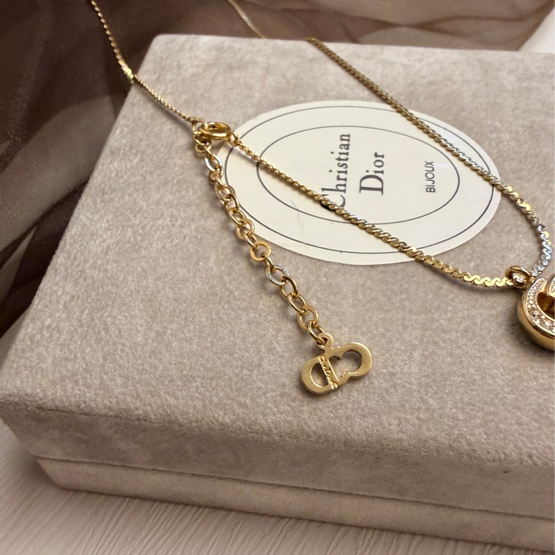 Christian Dior 迪奧CD logo 水鑽鍍金項鏈 頸鏈 禮物-11