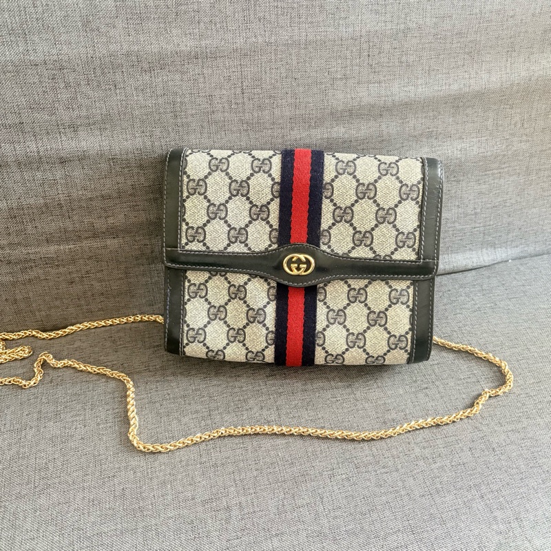 GUCCI 經典藍花手拿包 斜挎包-3