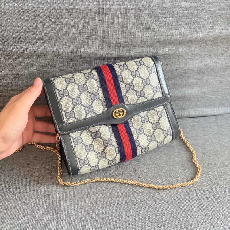 GUCCI 經典藍花手拿包 斜挎包-4
