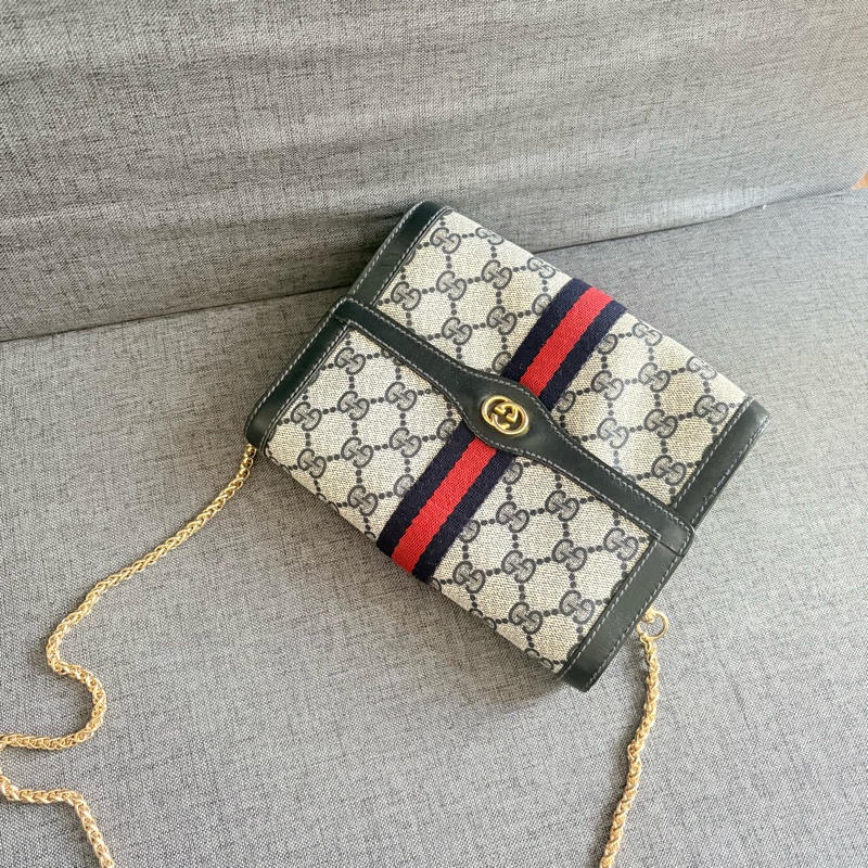 GUCCI 經典藍花手拿包 斜挎包-5