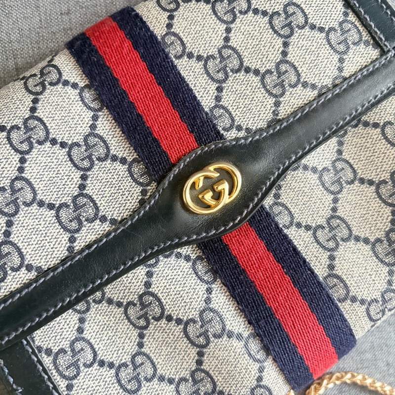 GUCCI 經典藍花手拿包 斜挎包-9