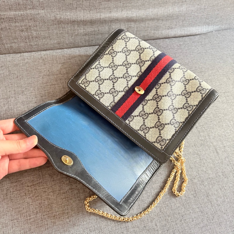 GUCCI 經典藍花手拿包 斜挎包-16
