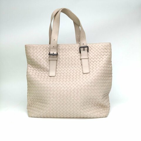 BOTTEGA VENETA 米色牛皮經典編織手提托特包肩背包