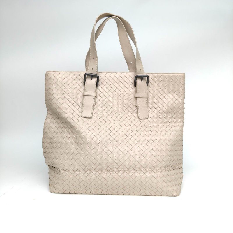 BOTTEGA VENETA 米色牛皮經典編織手提托特包肩背包-2