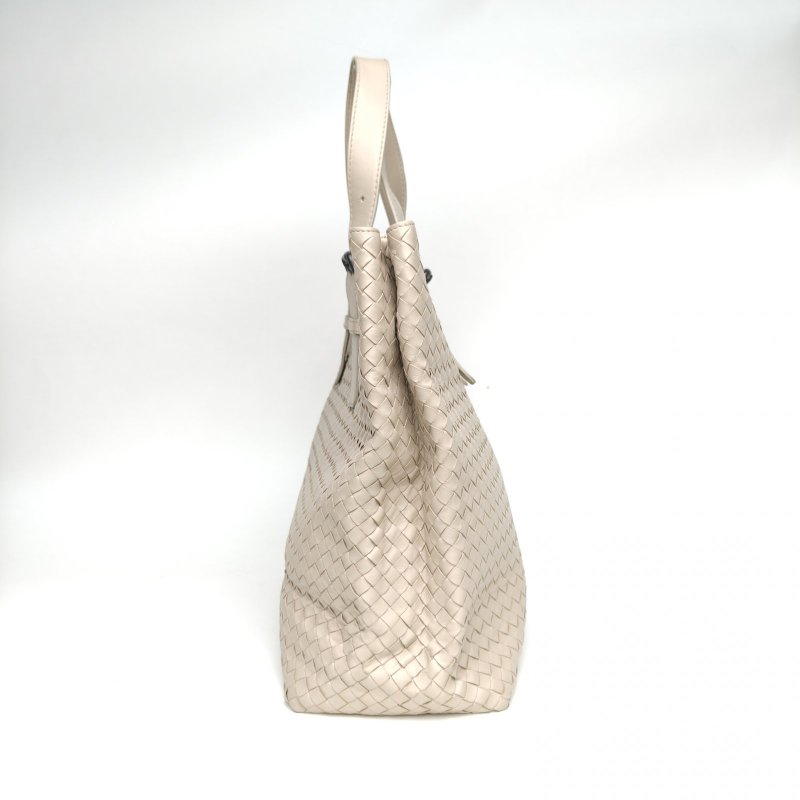 BOTTEGA VENETA 米色牛皮經典編織手提托特包肩背包-3