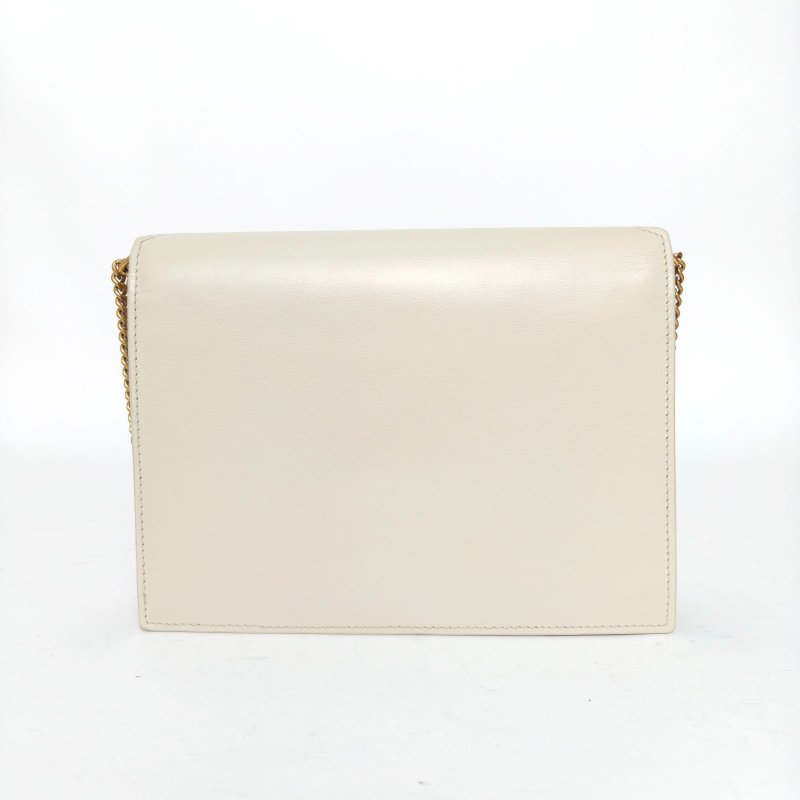SAINT LAURENT CASSANDRA信封鏈條包22光面米白色牛皮金扣肩背包-2