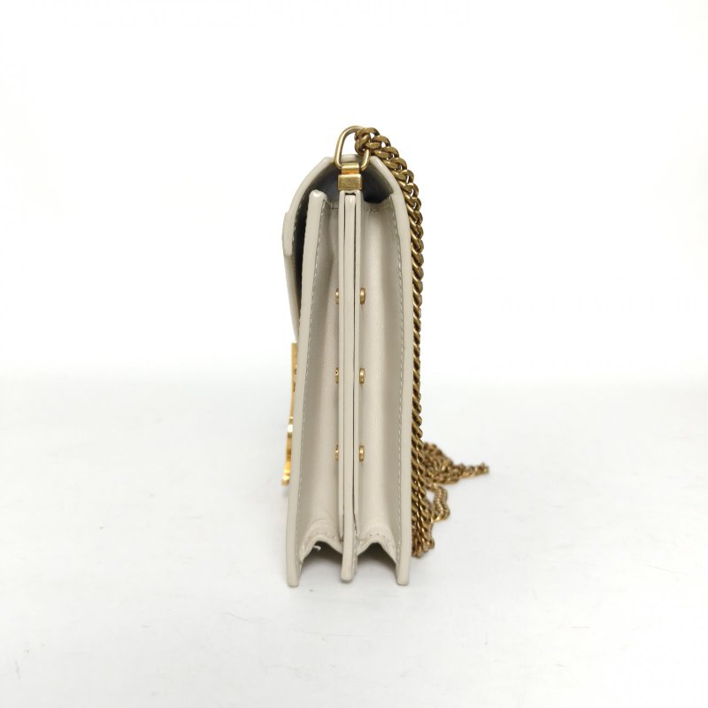 SAINT LAURENT CASSANDRA信封鏈條包22光面米白色牛皮金扣肩背包-3