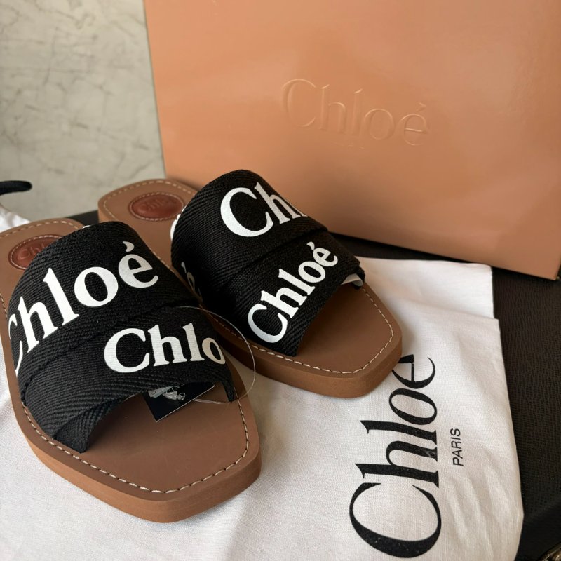 CHLOE 立體織帶LOGO 拖鞋/黑色37-0