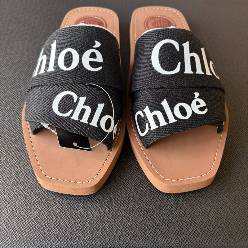 CHLOE 立體織帶LOGO 拖鞋/黑色37-2
